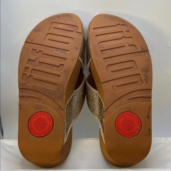 Fitflop Gold Rhinestones Crisscross Sandals-Size 9-Comfy-Slip on-Casual - Picture 14 of 16